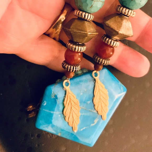 Handmade NECKLACE TURQ HOWLITE/CARNELIAN STONE UNIQUE VINTAGE AFGHAN Silver - Picture 7 of 16